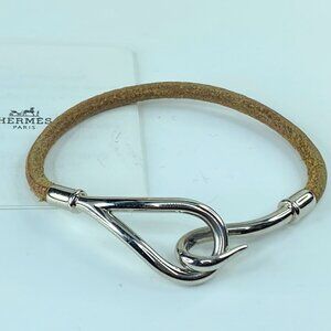 Hermès Jumbo Silver Hook Leather Bracelet 7" GS217